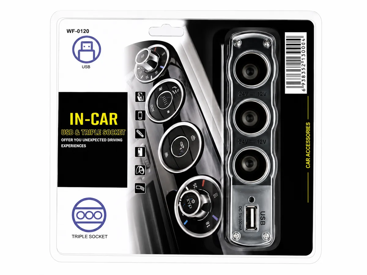 usb - triple socket plug 12v automotor