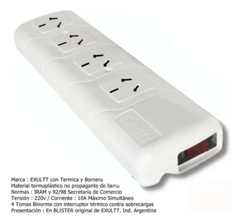 Prolongador Zapatilla Sin Cable 4 Tomas Multiple Blanco - imagen 2