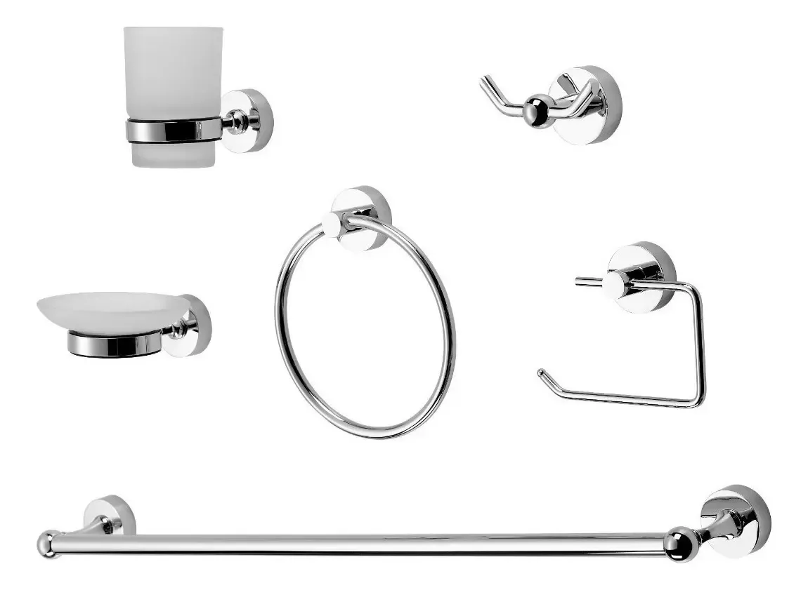 Kit De Accesorios Para Baño Peirano 3006 Juego 6 Piezas Linea 3000 Set Color Cromo Acabado Cromado Toallero Barral Percha Porta Vaso Jabonera Rollo