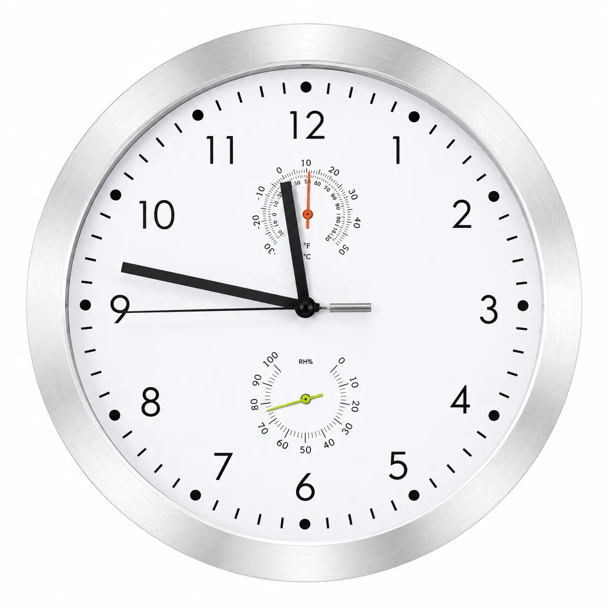reloj de pared analogico con temperatura y humedad color blanco
