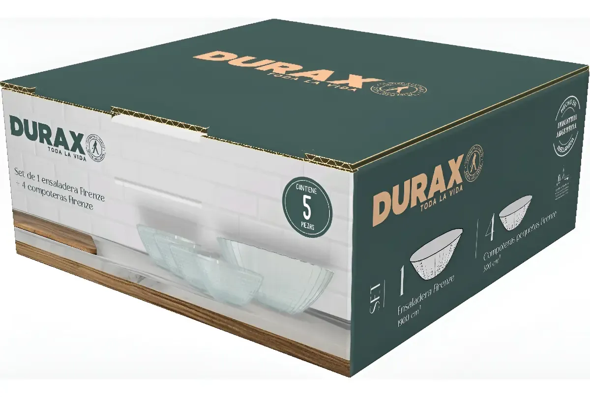Ensaladera + 4 Compoteras Firenze Durax Pack X 5 Color TRANSPARENTE