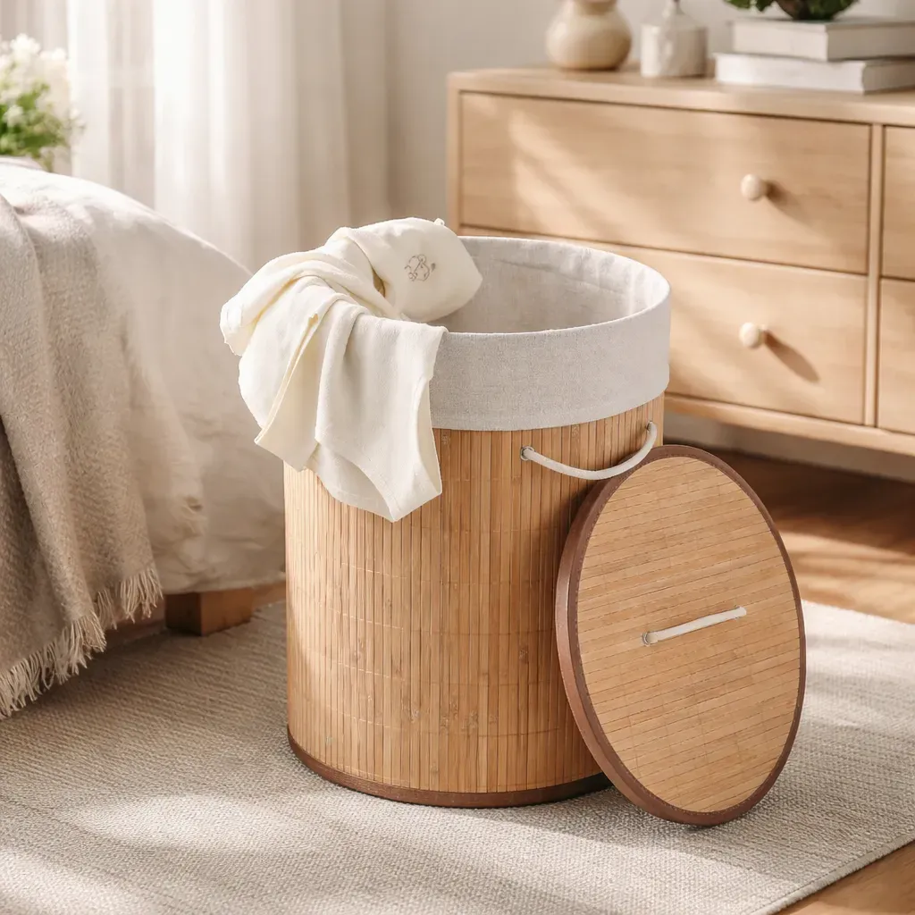 CESTA PLEGABLE CON TAPA BambOO Ropa Sucia Cesto Tela Tapa