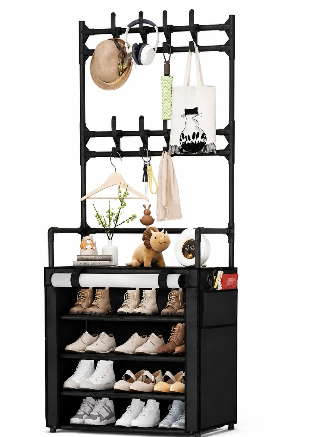 organizador de zapatos 4 estantes con cuelga objetos