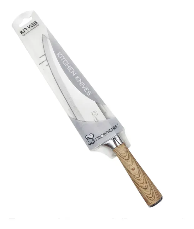 cuchillo acero inox con mango simil madera engomado