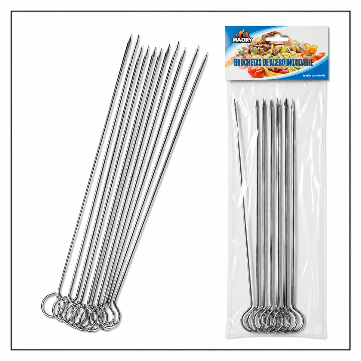 pinches para brochete acero x 30 cm x 12 unidades