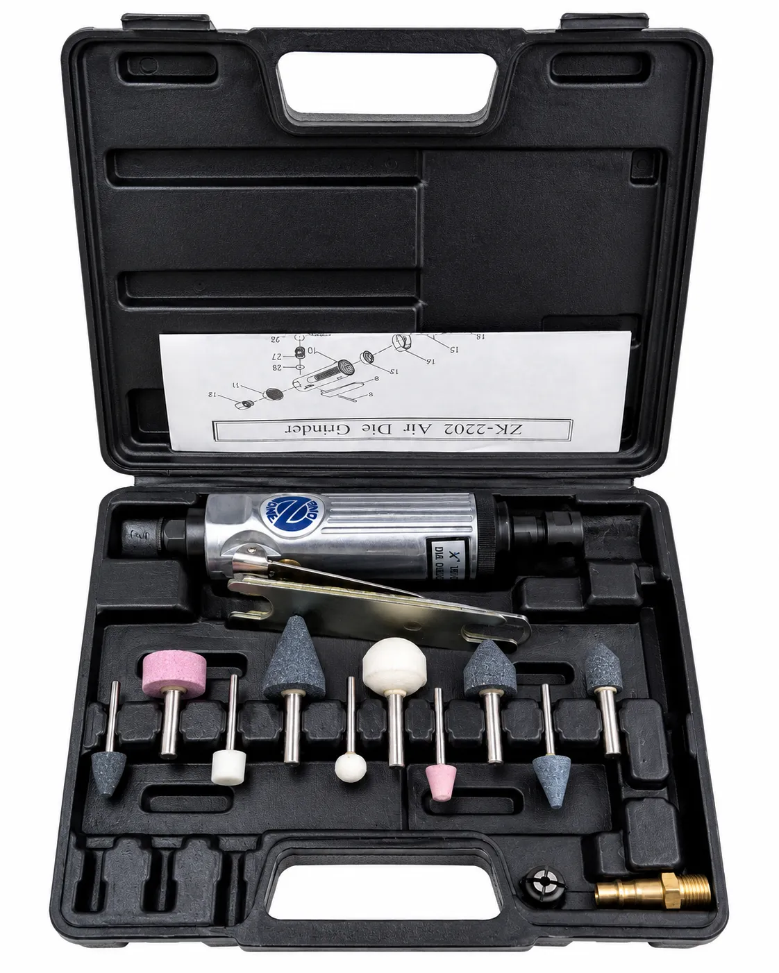 pulidora mini torno neumatica en estuche con accesorios