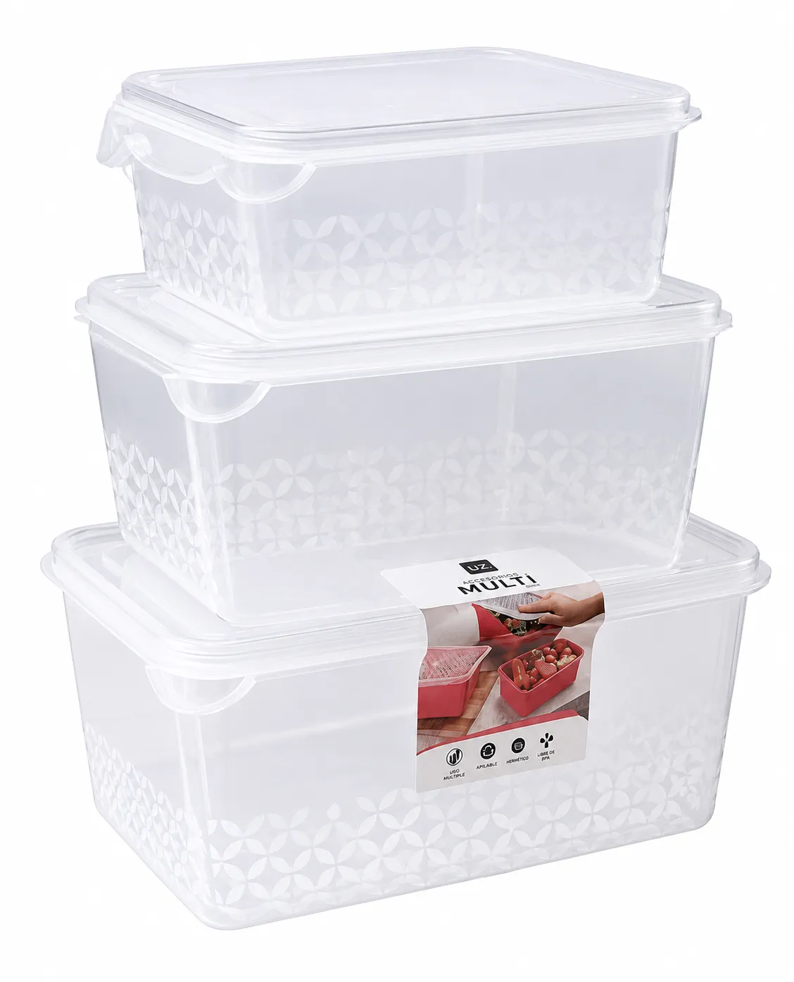 set x 3 contenedores hermeticos rectangulares
