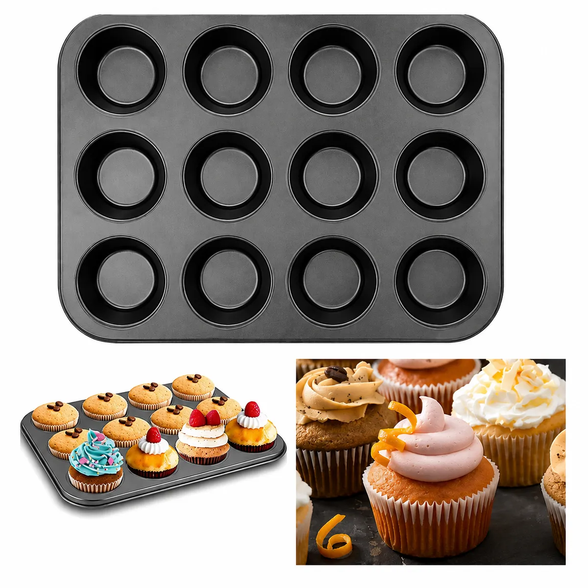 Molde Muffins de Negro x 12 SILICONA Antiadherente