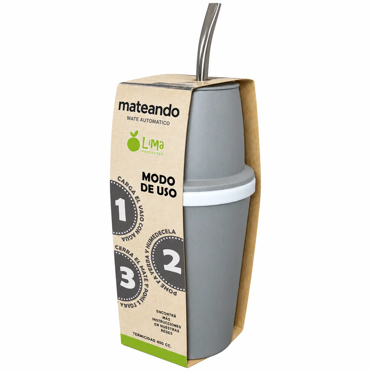 Mate Autocebante Mate Listo 400 Cc Automate Plastico COLOR GRIS