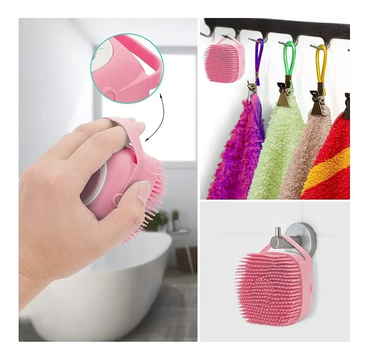 cepillo esponja mascota con despenser de jabon ROSA - imagen 2