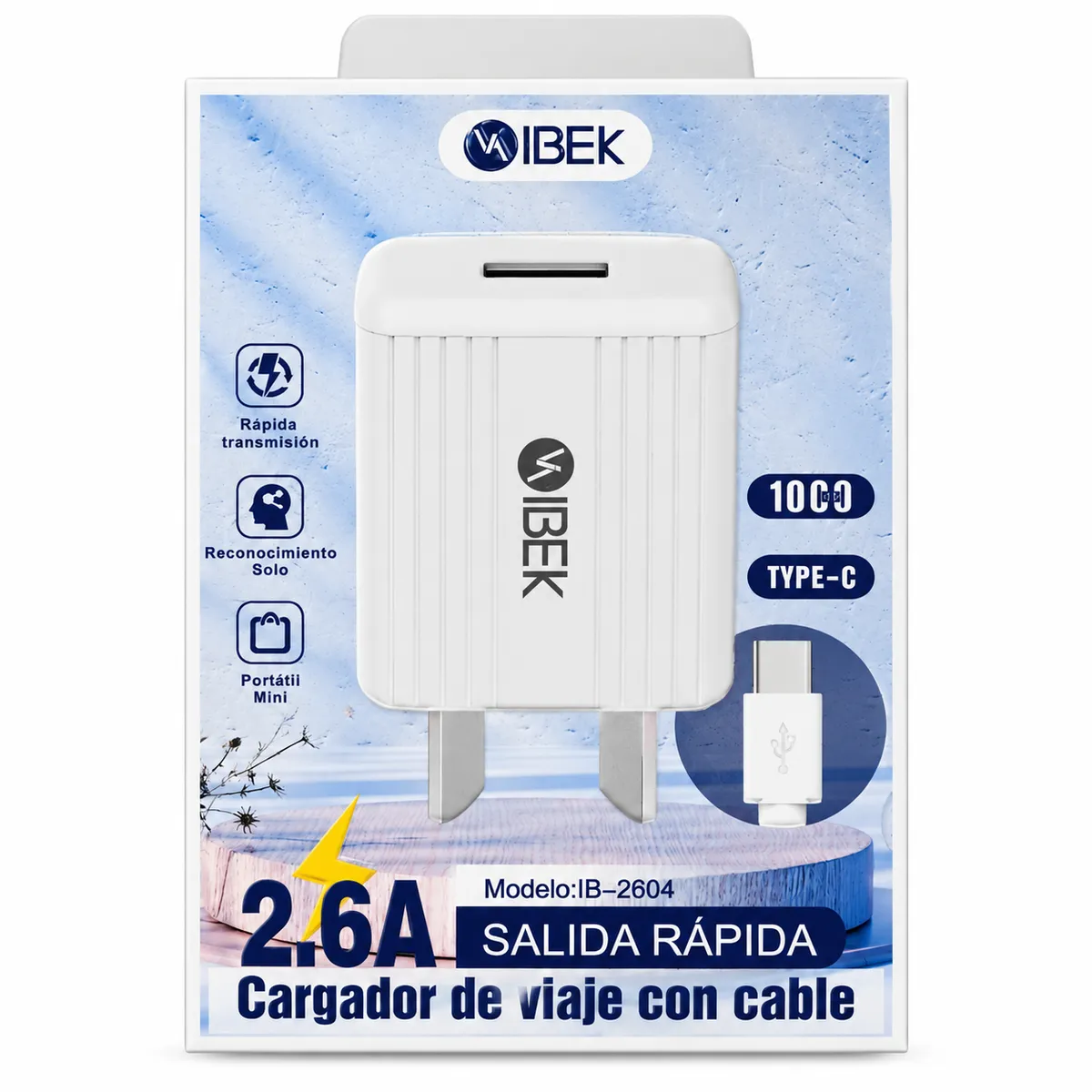 cargador celular USBC 2.6A IBEK