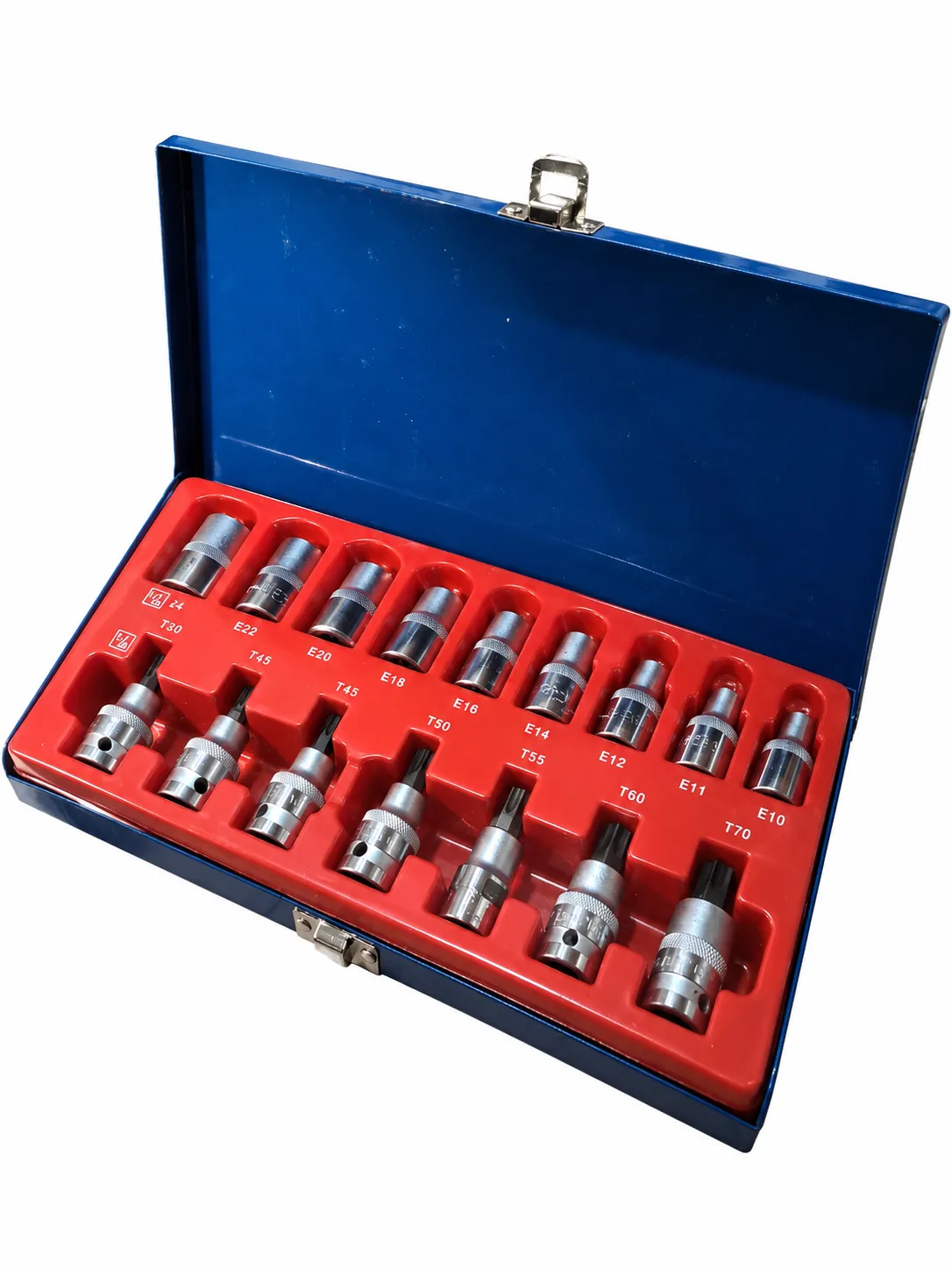 Juego Bremen 16 Tubos Torx Hembra Y Macho Encastre 1/2 caja metalica