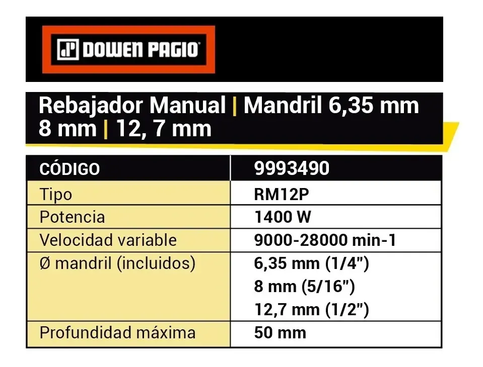 Rebajador Fresadora Manual Dowen Pagio 1400 W Magnum - imagen 2