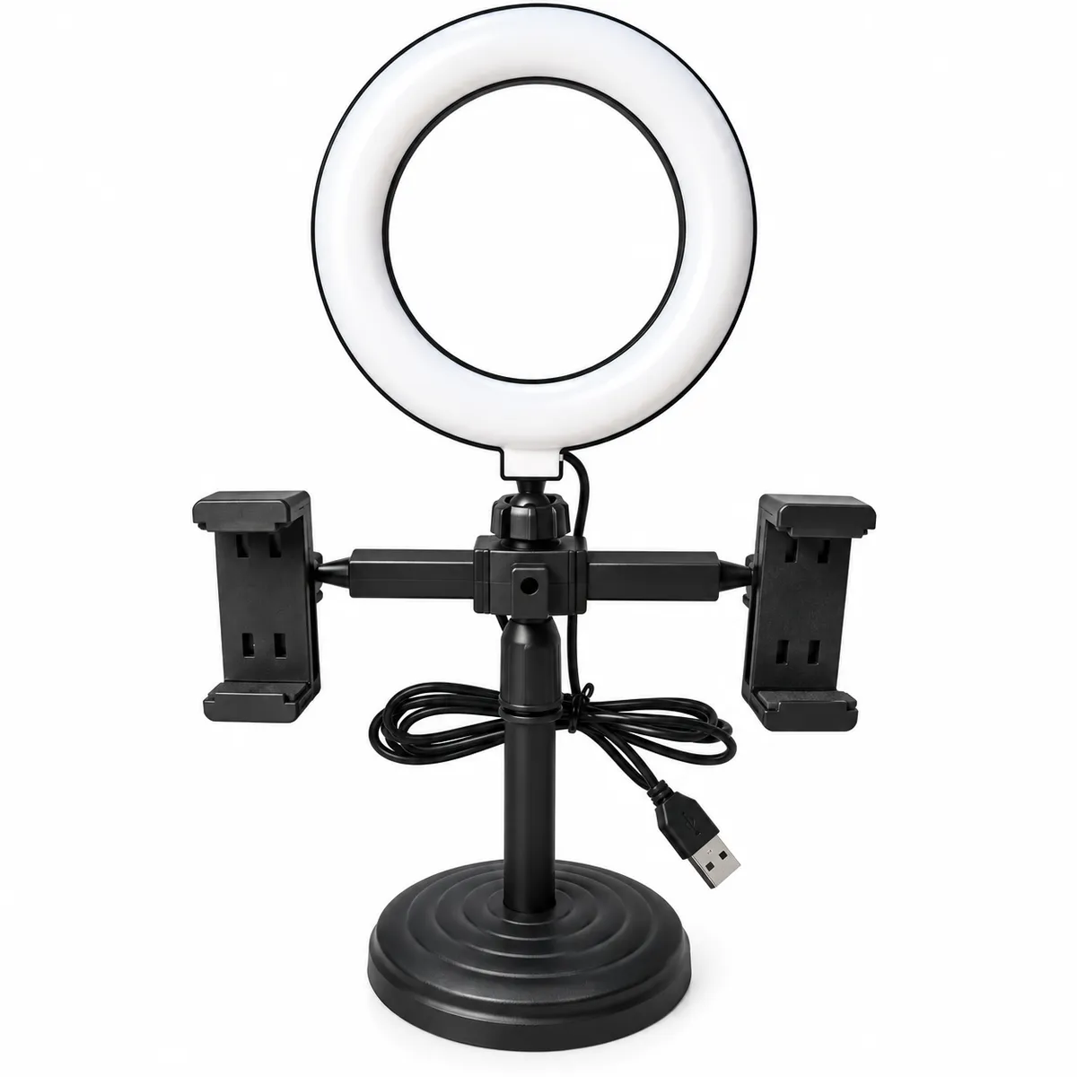 anillo led con base y doble soporte para celulares
