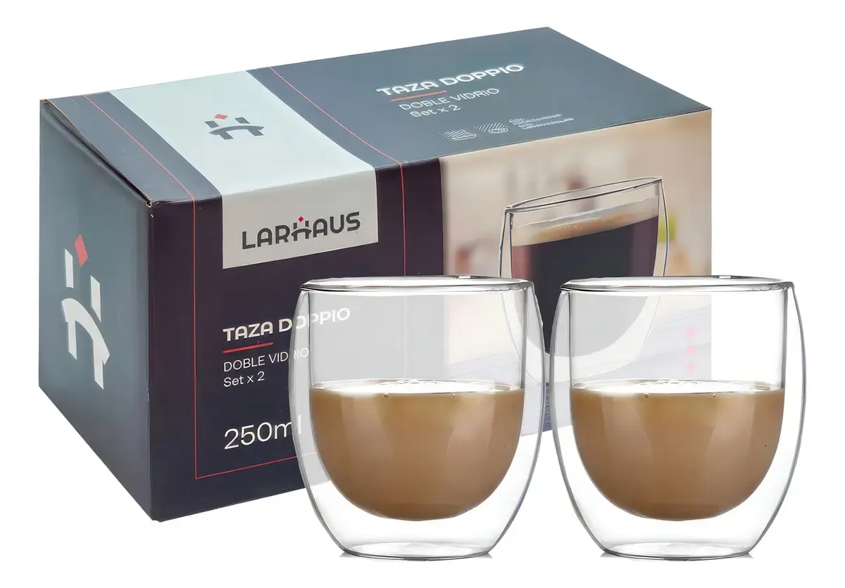 2 tazas cafe espressodoble vidrio larhaus