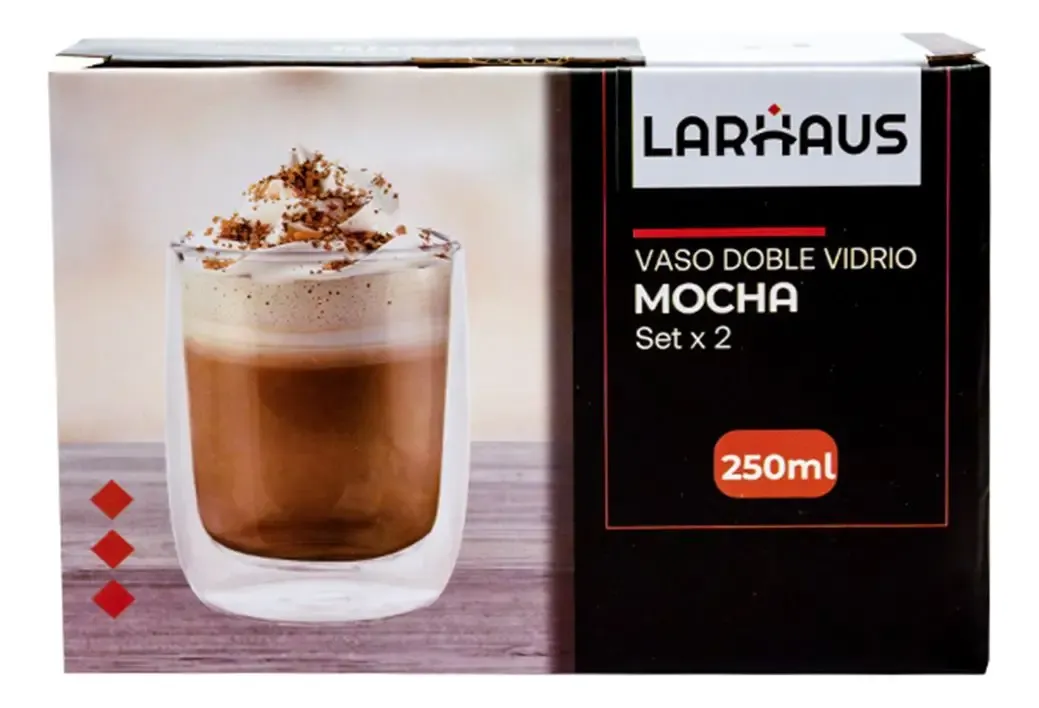 Set X2 Pocillo Vaso Mocha Doble Pared Larhaus Cafe 250cc