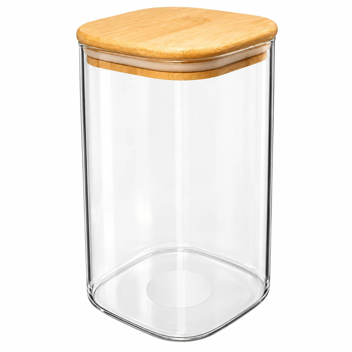 frasco de vidrio cuadrado tapa de bamboo