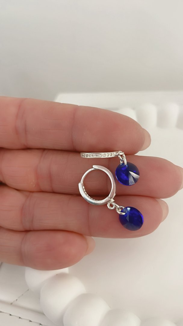 Aros Argollas Swarovski Brillo Blue