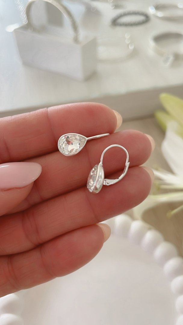 Aros Brisura Swarovski Gota blanca